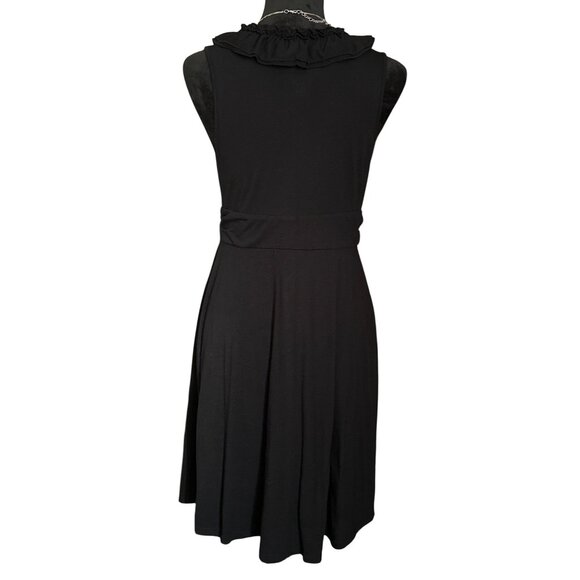 INC Black Sleeveless Ruffle V-Neck Dress Womens Size L Polyester Blend Knee Leng - Picture 2 of 4